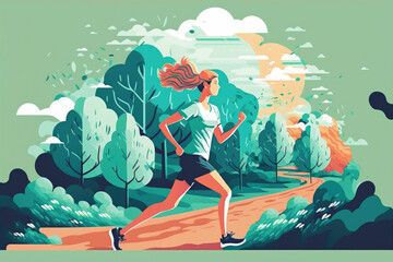 A young woman jogging in nature ,made with Generative AI