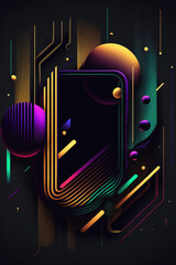 Abstract colorful neon shapes on black background ,made with Generative AI