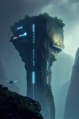 Futuristic habitat, Science Fiction future space port ,made with Generative AI