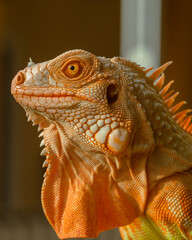 The iguana, also known as the American iguana, is a large, arboreal, mostly herbivorous lizard species of the genus Iguana. It's from Central America, South America, taken at close range. with blurry 