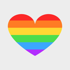 Vector heart in the colors of the LGBT+ flag. Six horizontal stripes, pride symbol, human rights. Bisexuals, transgenders, lesbians, tolerance.