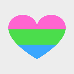 Vector heart in the colors of the LGBT+ flag. Three horizontal stripes, the flag of polysexuality. Non-binary sexual orientation, tolerance.
