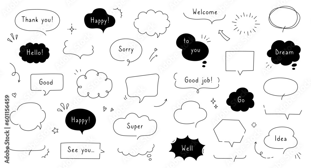 Aufkleber line simple balloon frame for text title. line decoration simple speech bubble set with comic cloud,