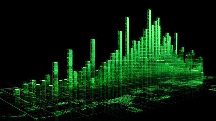exponential graph, increasing bar graph upward to the right, green, cash increasing, profit, lots of money, business dashboard, (Generative AI)