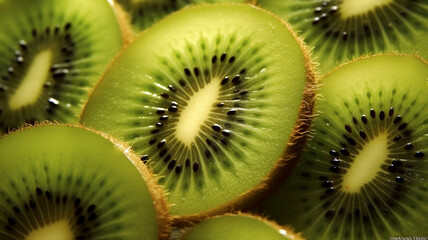 Sliced ​​juicy kiwi. Seeds, cut. Generative AI. AI.
