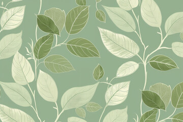 Seamless pattern with green leaves on a green background. Digital illustration.  Generative ai
