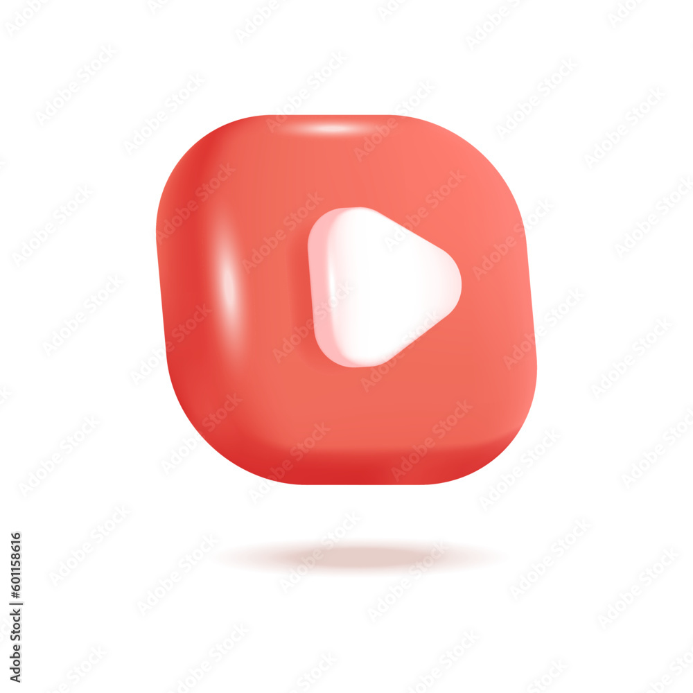 Poster red play button 3d vector illustration. social media icon for networking sites or applications in ca