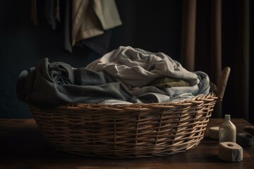Basket of washed clothes for housekeeping tasks. Generative AI