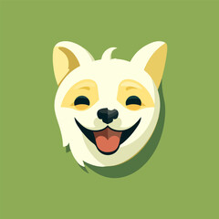 A simple cartoon dog face that is smiling on the green background. Vector illustration.