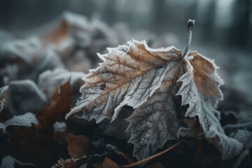 Winter leaves with frosty texture. Generative AI