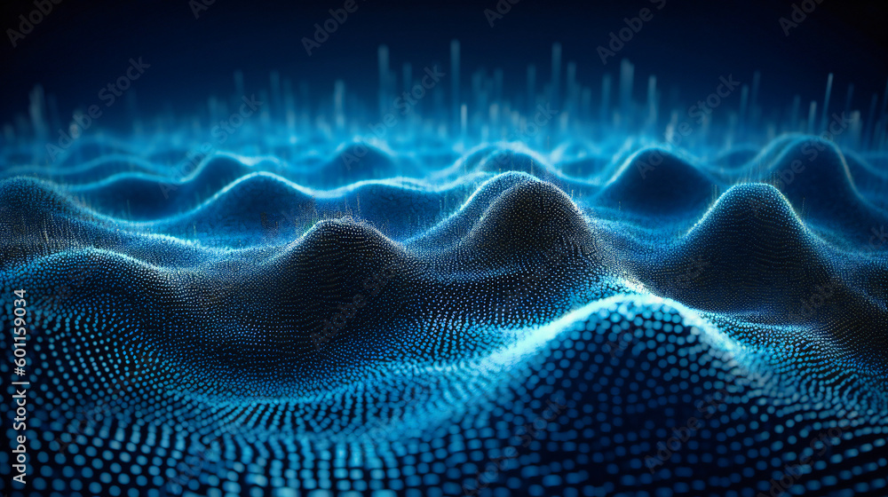 Poster image showing waves of dots on blue background