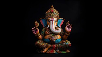 Colorful God Ganesha. Elephant Nose. Solid Background. Generative AI