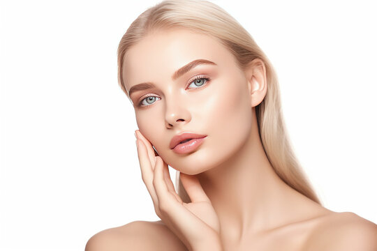 Beautiful face of young woman with perfect health skin. AI Generative