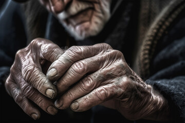 Fototapeta na wymiar Old worker man hands.Hard life concept.Close up view.Created with generative ai