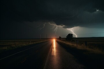 Road under thunderstorm. Generative AI