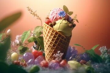 Illustration of an ice cream cone for summer dessert. Generative AI