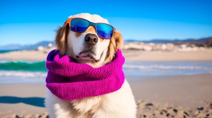 Perro con gafas de sol y bufanda