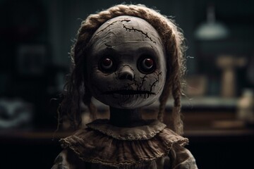 Illustration of a creepy rag doll. Generative AI