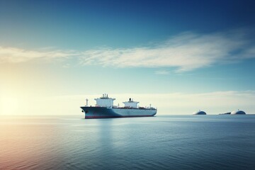 A massive LNG tanker cruises swiftly on the serene, azure sea, symbolizing the global fuel industry with room for text. Generative AI