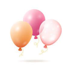 Colorful balloons 3d vector illustration. Decoration icon for surprise birthday party in cartoon style isolated on white background. Anniversary, holiday, happiness concept
