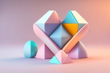 Abstract cubes. Pastel colored geometric. Generative AI illustration.