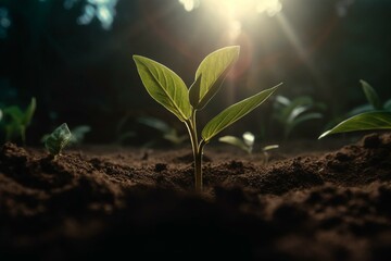 Plant growth on money with flares - money growth. Generative AI