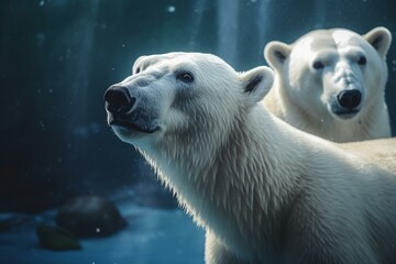 A pair of polar bears against a vibrant backdrop. Generative AI