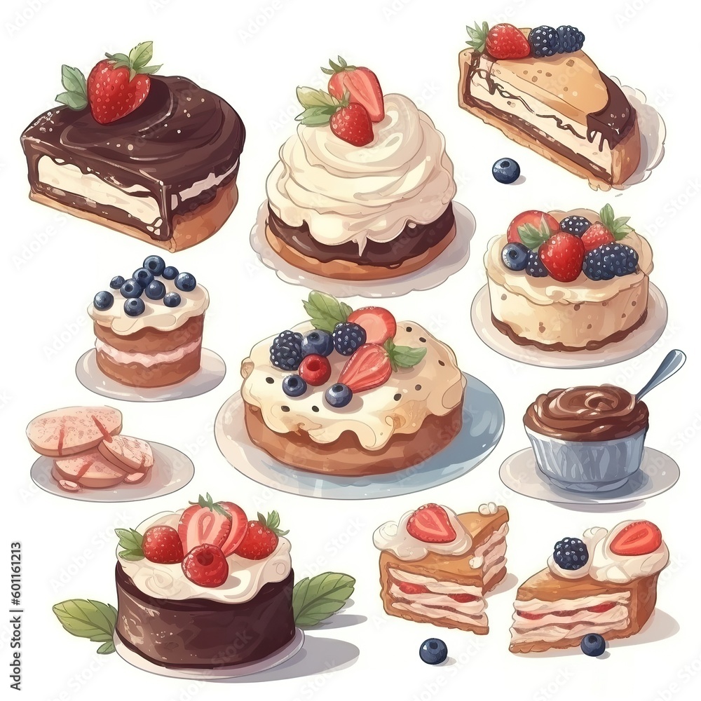 Wall mural Indulge in a variety of sweet flavors with our delicious cakes and cupcakes . From classic vanilla and chocolate to unique flavor combos, we've got something for everyone! AI Generative