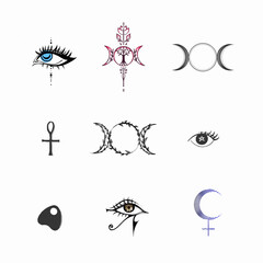 Fototapeta premium witchy vibes tattoo art set of various symbols as lilith symbol triple moon goddess vector the eye of horus
