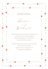 Doodle flower invitation card  square frame template design on white background. Flowers greeting card can be used for wedding, birthday, holiday, marriage, brochure background. Vector illustration.