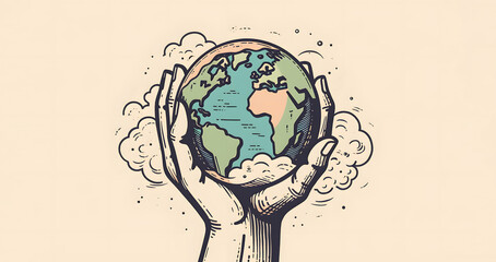 World earth day concept, hands holding globe. Generative AI  - obrazy, fototapety, plakaty