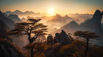 Keuken foto achterwand Huangshan Early morning sunrise in the Huangshan mountains