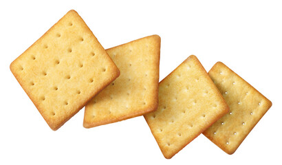 Flying delicious crackers cut out - obrazy, fototapety, plakaty