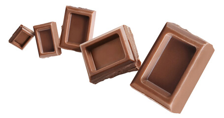 Flying delicious chocolate pieces cut out