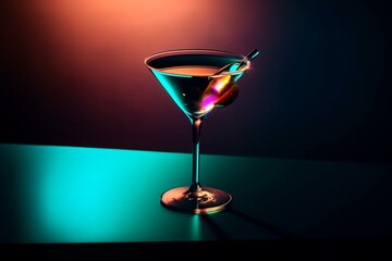Stylish martini in bright hues. Minimal design. Great for parties. Generative AI - obrazy, fototapety, plakaty