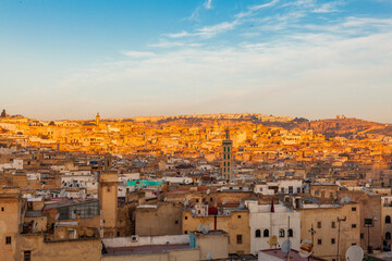 Fes medina view at sunset. Morocco