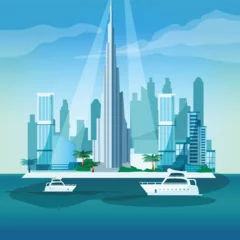 Zelfklevend Fotobehang Dubai Skyline Panorama, Modern Building Cityscape Business Travel And Tourism Concept stock illustration © eslam