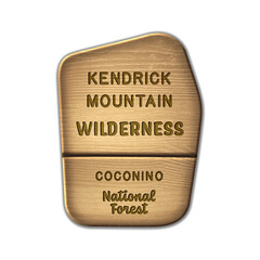 Kendrick Mountain National Wilderness, Coconino National Forest Arizona wood sign illustration on transparent background