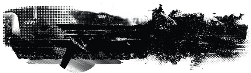 Obraz premium Glitch distorted geometric shape . Noise destroyed logo . Trendy defect error shapes . Glitched frame .Grunge textured . Distressed effect .Vector shapes with a halftone dots screen print texture.