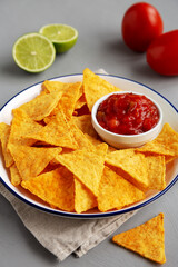 Homemade Salsa Dip and BBQ Chips Ready to Eat
