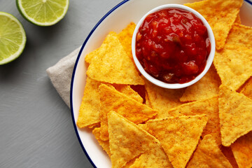 Homemade Salsa Dip and BBQ Chips Ready to Eat