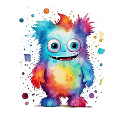 Fototapeta premium Cute watercolor monster. Illustration AI Generative.