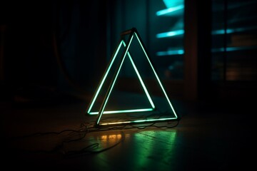 A neon lighting triangle set against a dark background. Generative AI