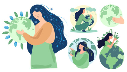 Woman Hands cradling the globe, embodying the essence of environmental stewardship. A concept signifying environmental challenges and the importance of protecting the Earth. Vector