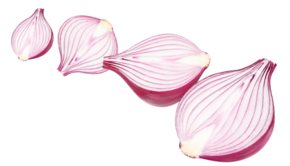 Flying delicious red onions, cut out