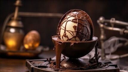 Obraz na płótnie Canvas chocolate eggs on a wooden table, rustic style. homemade chocolate. Generative AI
