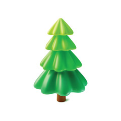 3d Green Fir Tree Cartoon Style for Garden or Park Isolated on a White Background. Vector illustration