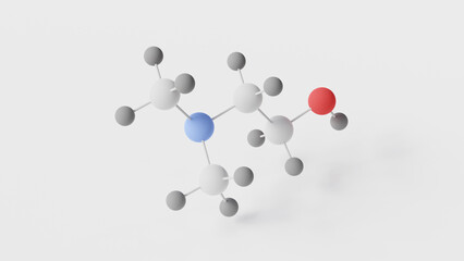 dimethylethanolamine molecule 3d, molecular structure, ball and stick model, structural chemical formula bifunctional