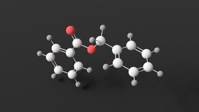 benzyl benzoate molecule, molecular structure, ascabin, ball and stick 3d model, structural chemical formula with colored atoms