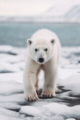 Obraz na płótnie Canvas A polar bear standing on top of snow covered ground. Generative AI image.